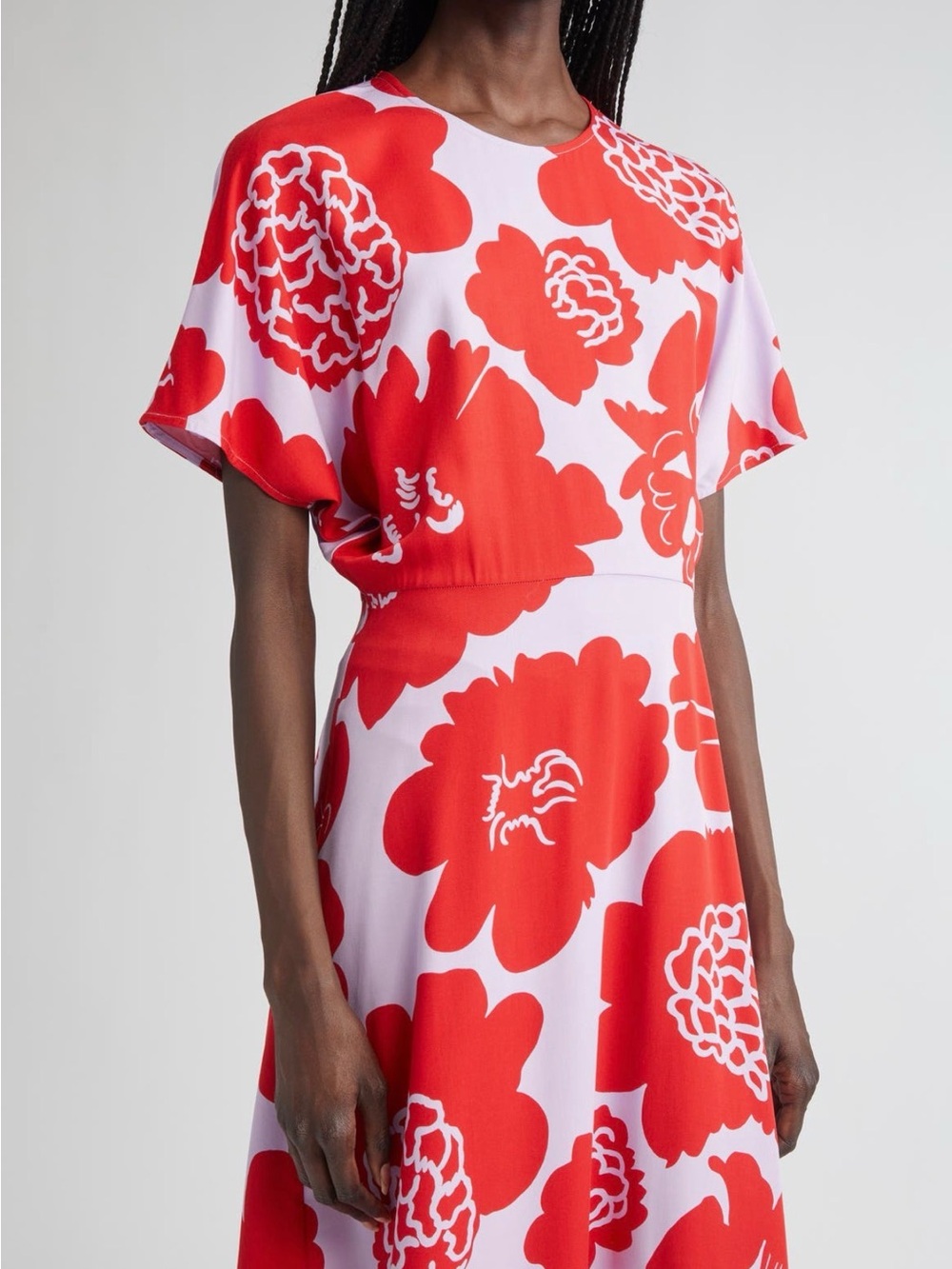 NWT Marimekko Heleä Pioni Maxi Dress Red Lilac Peony Print Size 42